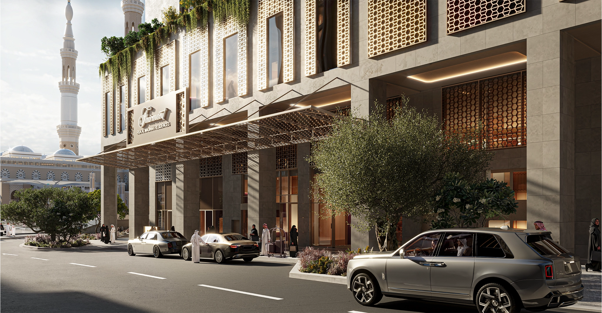 Street-level entrance of Fairmont Residences Rua Al Madinah